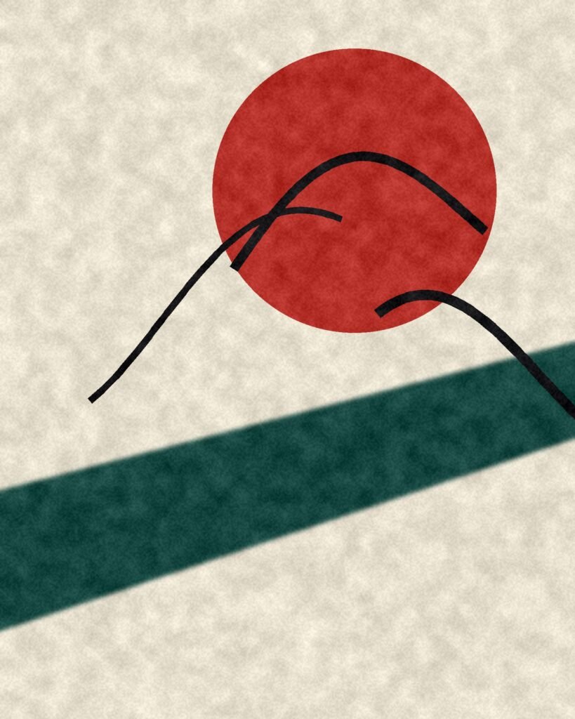Toile : disque rouge, bande verte et tracés noirs